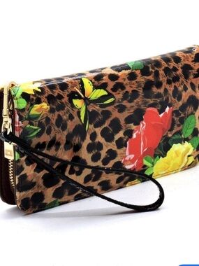 Glossy leopard print satchel wallet